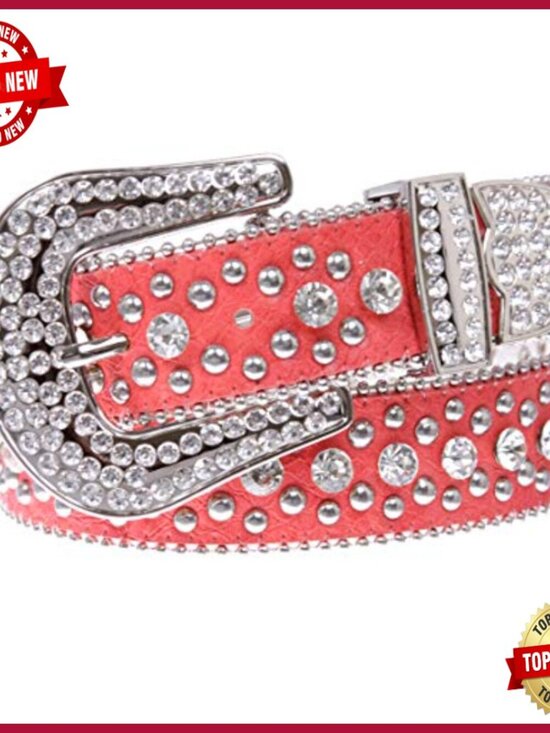 Western Cowgirl Rhinestone Studded Leather Belt 1.5\